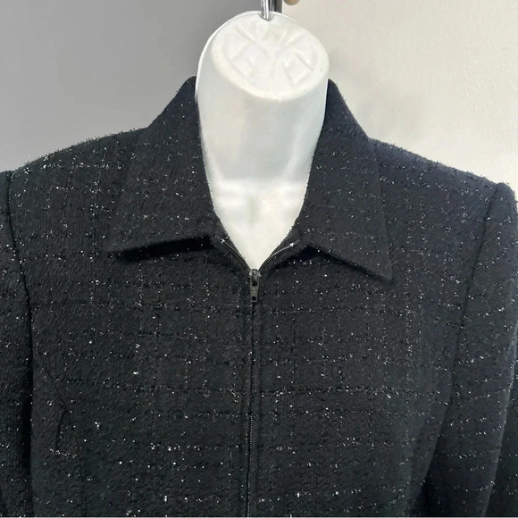 Women’s 8 Petite Zip Front Blazer Metallic Pockets‎ Lined Career Corpcore - Picture 2 of 13